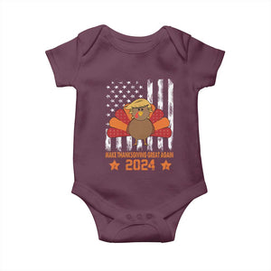 Funny Thanksgiving Trump 2024 Baby Onesie USA Make Thanksgivings Great Again Turkey Fall Autumn Season TS10 Maroon Print Your Wear
