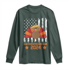 Funny Thanksgiving Trump 2024 Long Sleeve Shirt USA Make Thanksgivings Great Again Turkey Fall Autumn Season TS10 Dark Forest Green Print Your Wear