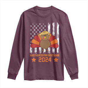 Funny Thanksgiving Trump 2024 Long Sleeve Shirt USA Make Thanksgivings Great Again Turkey Fall Autumn Season TS10 Maroon Print Your Wear
