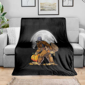 Bigfoot Pilgrim Turkey Pumpkin Thanksgiving Day Throw Blanket Sasquatch TS10 Print Your Wear