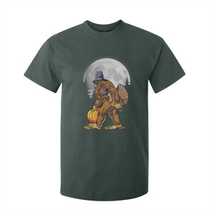 Bigfoot Pilgrim Turkey Pumpkin Thanksgiving Day T Shirt For Kid Sasquatch TS10 Dark Forest Green Print Your Wear