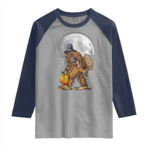 Bigfoot Pilgrim Turkey Pumpkin Thanksgiving Day Raglan Shirt Sasquatch TS10 Sport Gray Navy Print Your Wear