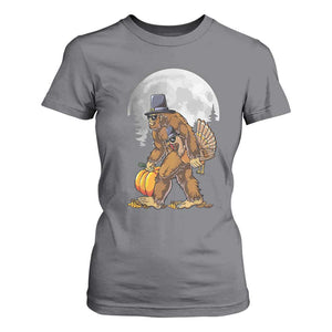 Bigfoot Pilgrim Turkey Pumpkin Thanksgiving Day T Shirt For Women Sasquatch TS10 Charcoal Print Your Wear