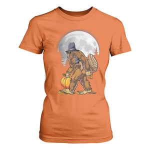 Bigfoot Pilgrim Turkey Pumpkin Thanksgiving Day T Shirt For Women Sasquatch TS10 Orange Print Your Wear