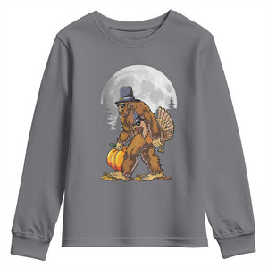 Bigfoot Pilgrim Turkey Pumpkin Thanksgiving Day Youth Sweatshirt Sasquatch TS10 Charcoal Print Your Wear