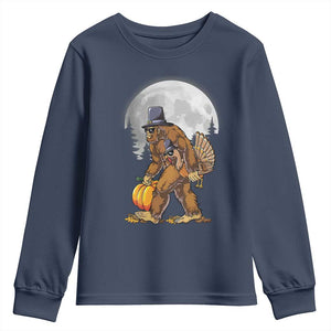 Bigfoot Pilgrim Turkey Pumpkin Thanksgiving Day Youth Sweatshirt Sasquatch TS10 Navy Print Your Wear