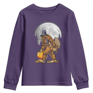 Bigfoot Pilgrim Turkey Pumpkin Thanksgiving Day Youth Sweatshirt Sasquatch TS10 Purple Print Your Wear
