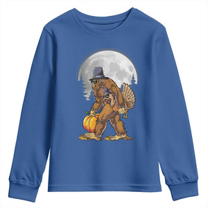 Bigfoot Pilgrim Turkey Pumpkin Thanksgiving Day Youth Sweatshirt Sasquatch TS10 Royal Blue Print Your Wear