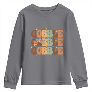 Thanksgiving Gobble Youth Sweatshirt Fall Turkey Thankful Vibes TS10 Charcoal Print Your Wear