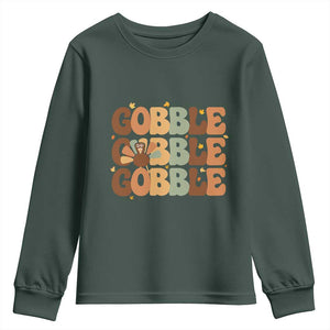 Thanksgiving Gobble Youth Sweatshirt Fall Turkey Thankful Vibes TS10 Dark Forest Green Print Your Wear