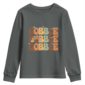 Thanksgiving Gobble Youth Sweatshirt Fall Turkey Thankful Vibes TS10 Dark Heather Print Your Wear