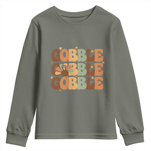 Thanksgiving Gobble Youth Sweatshirt Fall Turkey Thankful Vibes TS10 Military Green Print Your Wear