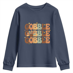 Thanksgiving Gobble Youth Sweatshirt Fall Turkey Thankful Vibes TS10 Navy Print Your Wear