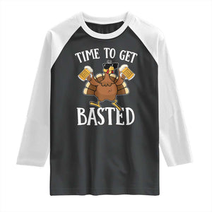Funny Beer Thanksgiving Turkey Raglan Shirt Time To Get Basted TS10 Black White Print Your Wear