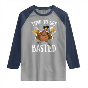 Funny Beer Thanksgiving Turkey Raglan Shirt Time To Get Basted TS10 Sport Gray Navy Print Your Wear