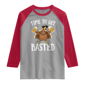 Funny Beer Thanksgiving Turkey Raglan Shirt Time To Get Basted TS10 Sport Gray Red Print Your Wear