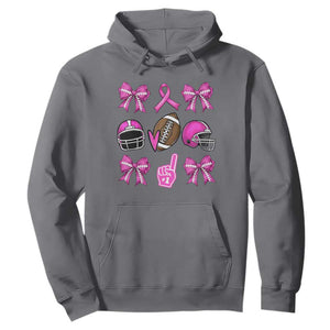 Football Breast Cancer Awareness Hoodie Football Coquette Bow Pink Ribbon Game Day TS10 Charcoal Print Your Wear