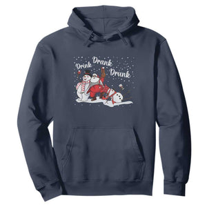 Funny Christmas Drinking Hoodie Xmas Party Drunk Santa Snowman Drinking Wine TS10 Navy Print Your Wear