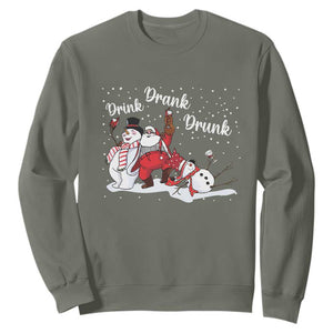 Funny Christmas Drinking Sweatshirt Xmas Party Drunk Santa Snowman Drinking Wine TS10 Military Green Print Your Wear