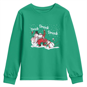 Funny Christmas Drinking Youth Sweatshirt Xmas Party Drunk Santa Snowman Drinking Wine TS10 Irish Green Print Your Wear