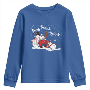 Funny Christmas Drinking Youth Sweatshirt Xmas Party Drunk Santa Snowman Drinking Wine TS10 Royal Blue Print Your Wear