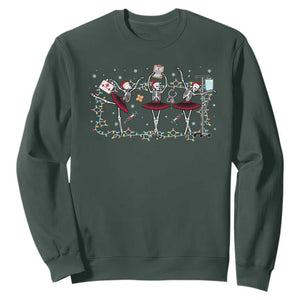 Skeleton Nurse Christmas Sweatshirt Ballerinas Ballet Dance Xmas Lights TS10 Dark Forest Green Print Your Wear