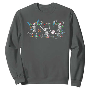 Skeleton Nurse Christmas Sweatshirt Funny Hip Hop Dancing Registered Nurse Xmas Lights TS10 Dark Heather Print Your Wear