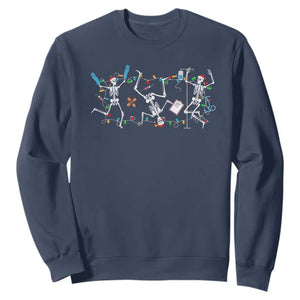 Skeleton Nurse Christmas Sweatshirt Funny Hip Hop Dancing Registered Nurse Xmas Lights TS10 Navy Print Your Wear