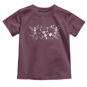 Skeleton Nurse Christmas Toddler T Shirt Funny Hip Hop Dancing Registered Nurse Xmas Lights TS10 Maroon Print Your Wear