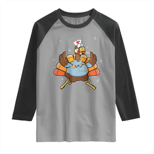 Thanksgiving Nurse Turkey Raglan Shirt Funny Nursing Student Gift Thankful Nurse Medical Assistant TS10 Sport Gray Black Print Your Wear
