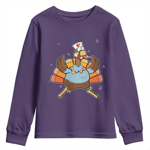 Thanksgiving Nurse Turkey Youth Sweatshirt Funny Nursing Student Gift Thankful Nurse Medical Assistant TS10 Purple Print Your Wear