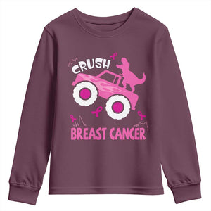 Crush Breast Cancer Awareness Youth Sweatshirt Pink Ribbon Monster Truck Dinosaur TS10 Maroon Print Your Wear