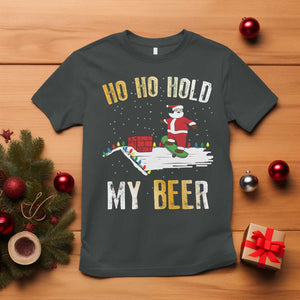 Christmas Beer T Shirt Funny Santa Ho Ho Hold My Beer Skateboard Roof TS10 Dark Heather Print Your Wear