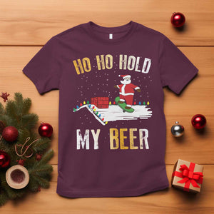 Christmas Beer T Shirt Funny Santa Ho Ho Hold My Beer Skateboard Roof TS10 Maroon Print Your Wear