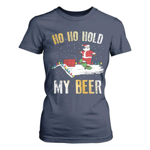 Christmas Beer T Shirt For Women Funny Santa Ho Ho Hold My Beer Skateboard Roof TS10 Navy Print Your Wear