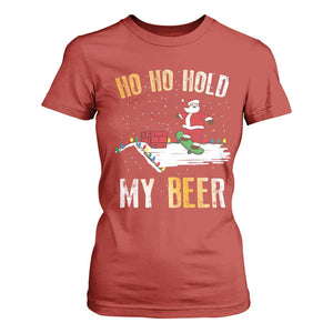 Christmas Beer T Shirt For Women Funny Santa Ho Ho Hold My Beer Skateboard Roof TS10 Red Print Your Wear