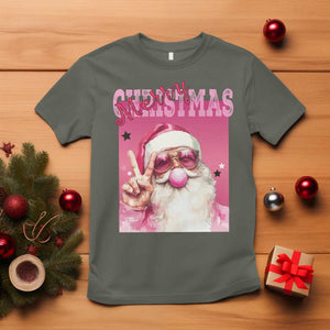 Pink Santa Retro Christmas T Shirt Blowing Bubble Pink Xmas Matching Family Group Party TS10 Military Green Print Your Wear