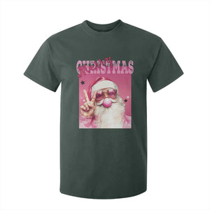 Pink Santa Retro Christmas T Shirt For Kid Blowing Bubble Pink Xmas Matching Family Group Party TS10 Dark Forest Green Print Your Wear