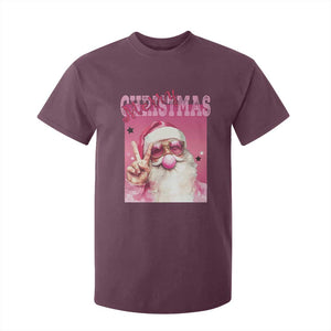 Pink Santa Retro Christmas T Shirt For Kid Blowing Bubble Pink Xmas Matching Family Group Party TS10 Maroon Print Your Wear