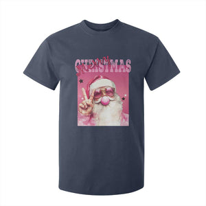 Pink Santa Retro Christmas T Shirt For Kid Blowing Bubble Pink Xmas Matching Family Group Party TS10 Navy Print Your Wear