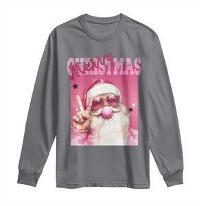 Pink Santa Retro Christmas Long Sleeve Shirt Blowing Bubble Pink Xmas Matching Family Group Party TS10 Charcoal Print Your Wear