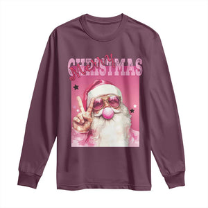 Pink Santa Retro Christmas Long Sleeve Shirt Blowing Bubble Pink Xmas Matching Family Group Party TS10 Maroon Print Your Wear