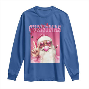 Pink Santa Retro Christmas Long Sleeve Shirt Blowing Bubble Pink Xmas Matching Family Group Party TS10 Royal Blue Print Your Wear