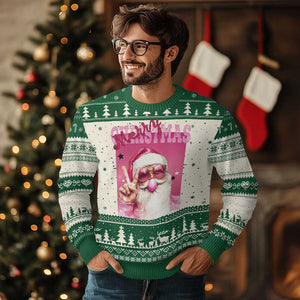 Pink Santa Retro Christmas Ugly Christmas Sweater Blowing Bubble Pink Xmas Matching Family Group Party TS10 Green Print Your Wear