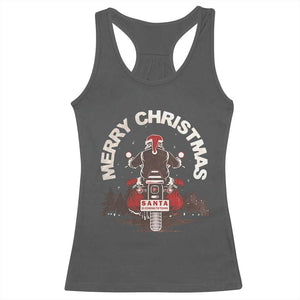 Motorcycle Christmas Racerback Tank Top Santa Riding to Town Merry Xmas TS10 Dark Heather Print Your Wear
