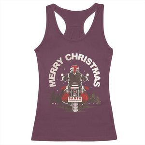 Motorcycle Christmas Racerback Tank Top Santa Riding to Town Merry Xmas TS10 Maroon Print Your Wear
