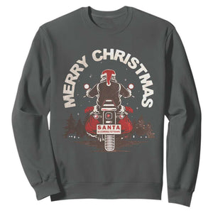 Motorcycle Christmas Sweatshirt Santa Riding to Town Merry Xmas TS10 Dark Heather Print Your Wear