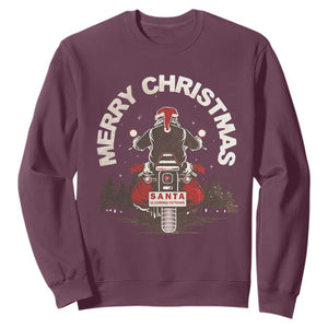Motorcycle Christmas Sweatshirt Santa Riding to Town Merry Xmas TS10 Maroon Print Your Wear