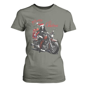 Girl Motorcycle Santa T Shirt For Women Lady Biker Merry Christmas TS10 Military Green Print Your Wear
