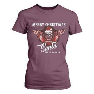 Motorcycle Biker Santa T Shirt For Women Merry Christmas Skull Xmas TS10 Maroon Print Your Wear